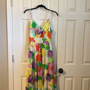 Entro Green and Orange Smocked Dress